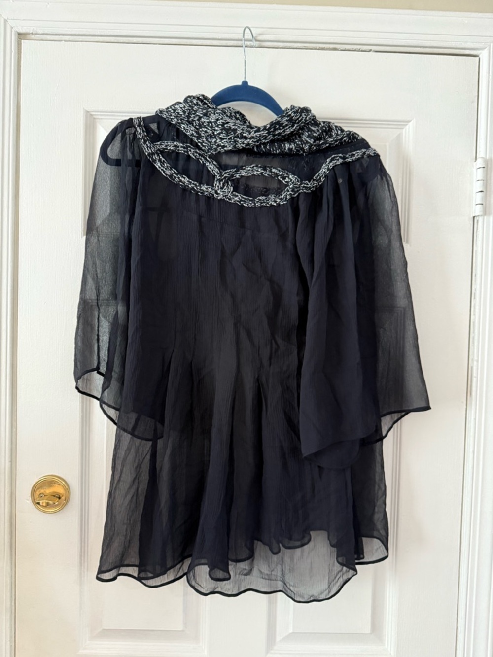Soft Surroundings Black Metallic-Threaded Sheer Tunic with Knit Cowl - Picture 4 of 6